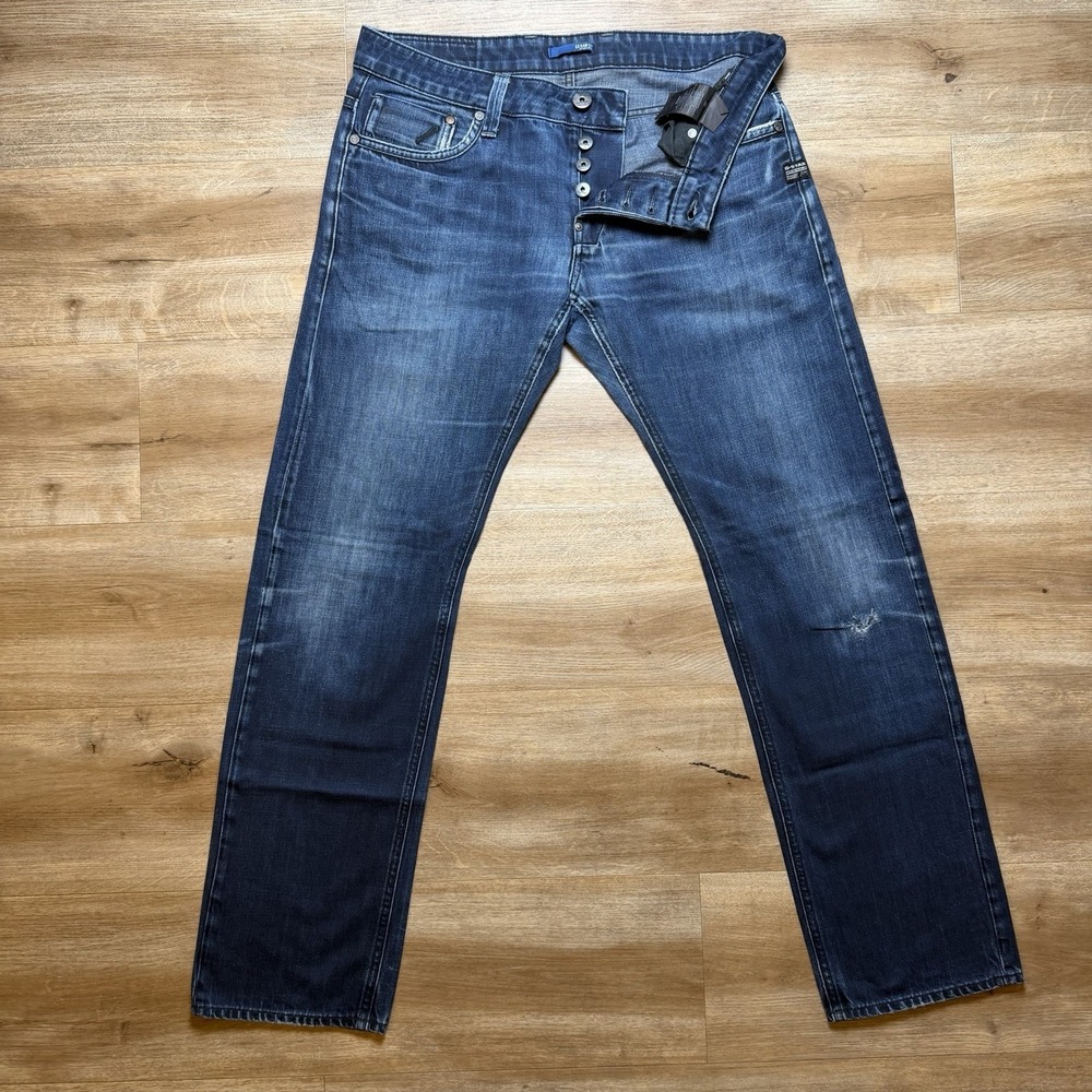 G-Star RAW Jeans Men 32x32 Blue Attacc Low Straight Dark Wash Denim Button Fly